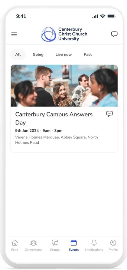 Canterbury Christ Church University’s CampusConnect app on a phone