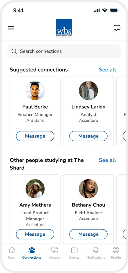 Warwick Business School’s CampusConnect app on a phone