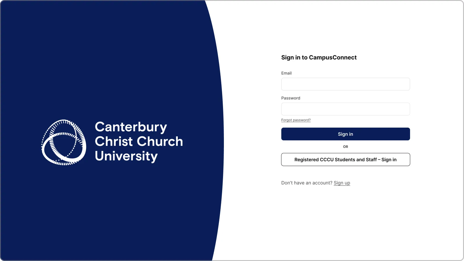 The Canterbury Christ Church University sign-in page for CampusConnect